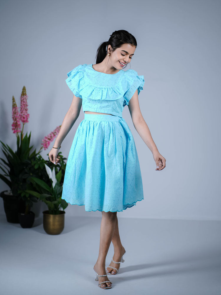 Sky Blue Ruffled  Co-ord Skirt PS01EC101