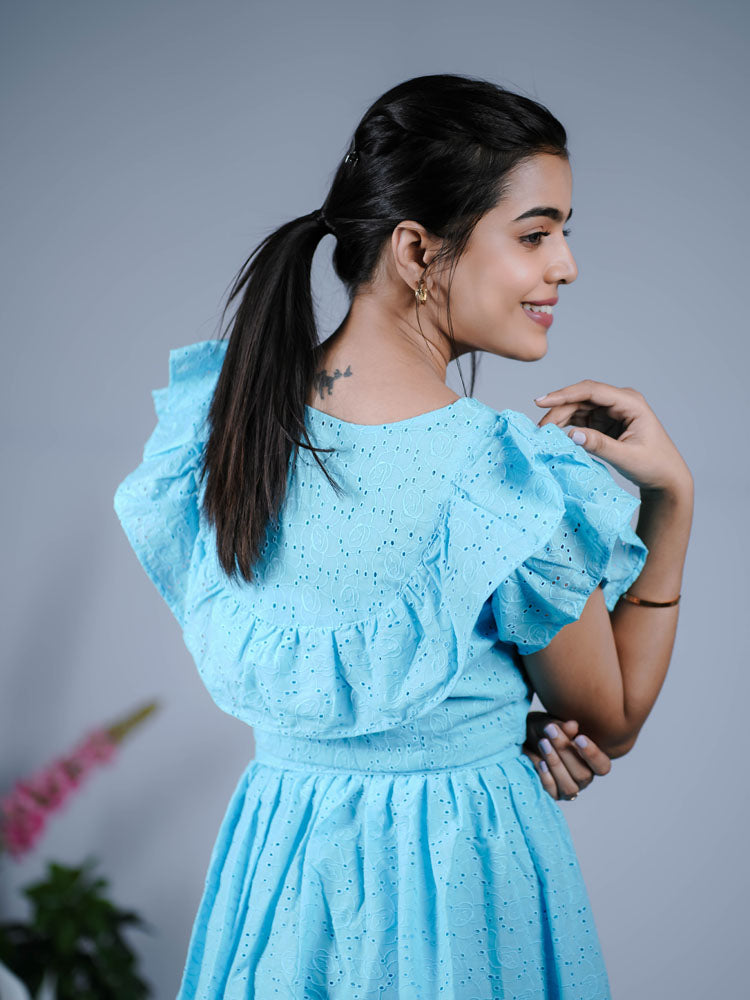 Sky Blue Ruffled  Co-ord Skirt PS01EC101