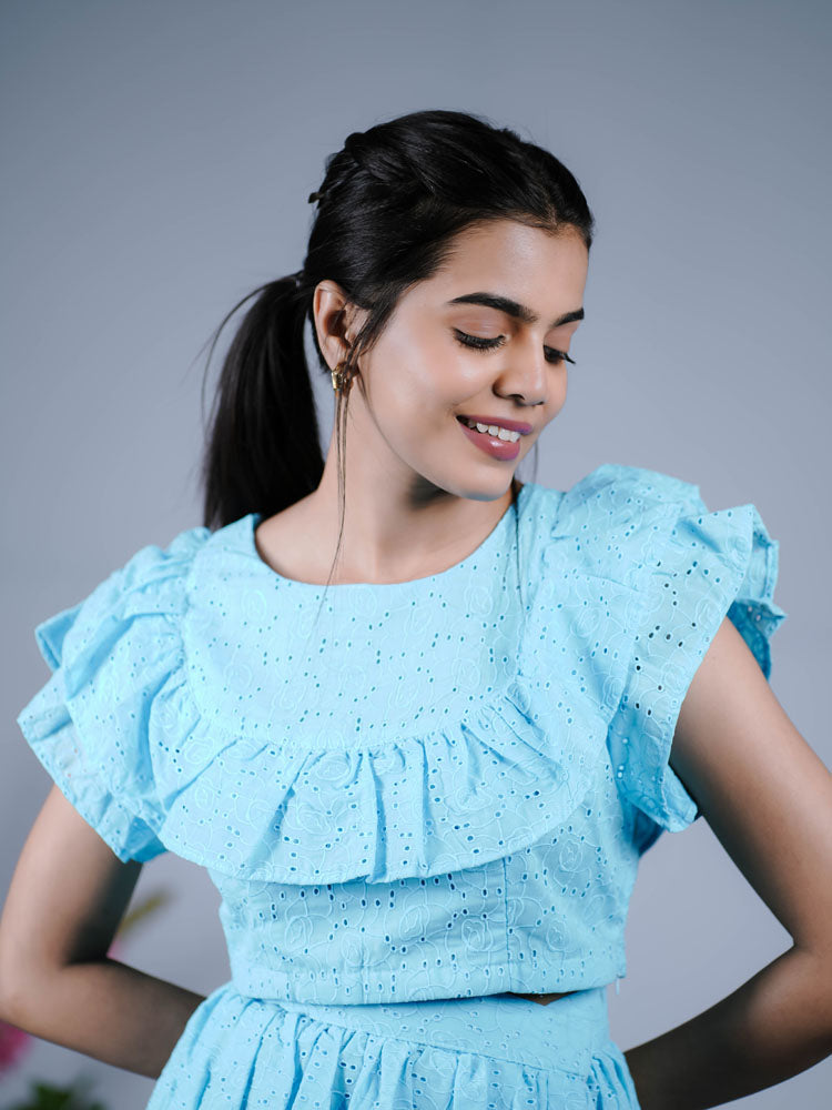 Sky Blue Ruffled  Co-ord Skirt PS01EC101