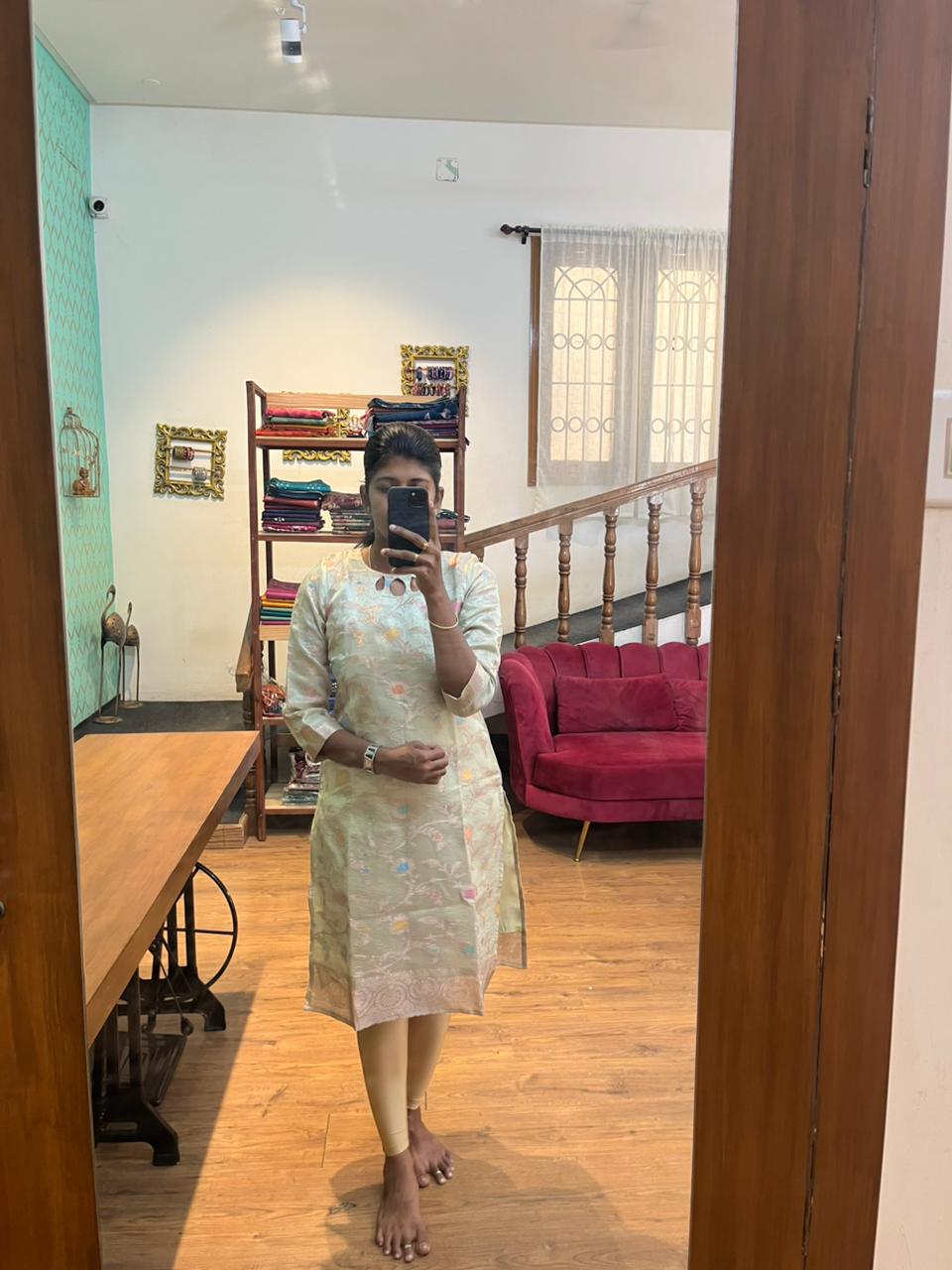 Elegant Pastel Floral Kurti | Lightweight Festive & Office Wear for Women