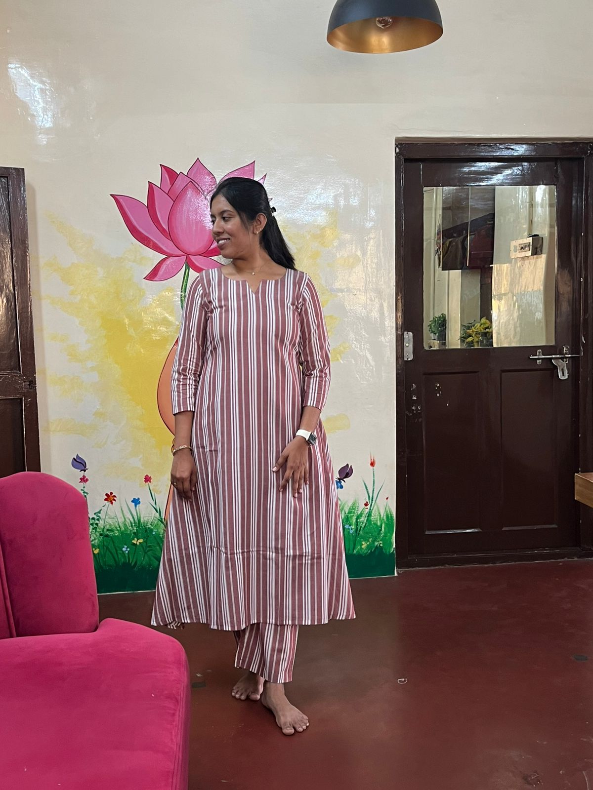 Stylish Striped Cotton Kurti Set for Women Casual & Office Wear