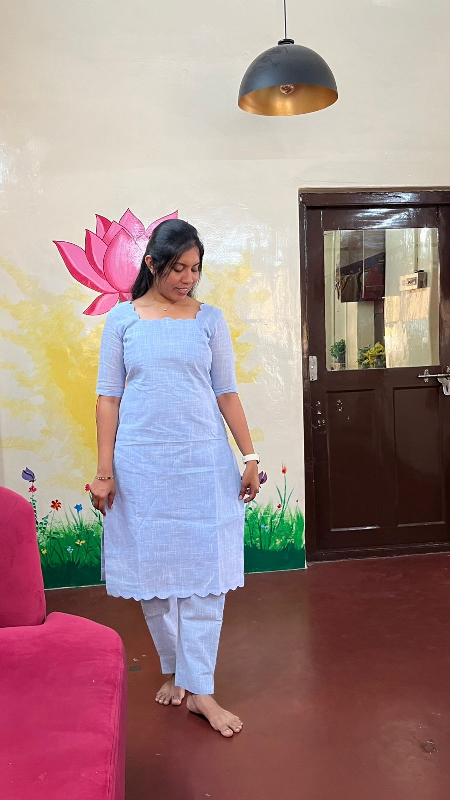 Elegant Light Blue Cotton Kurti Set for Women