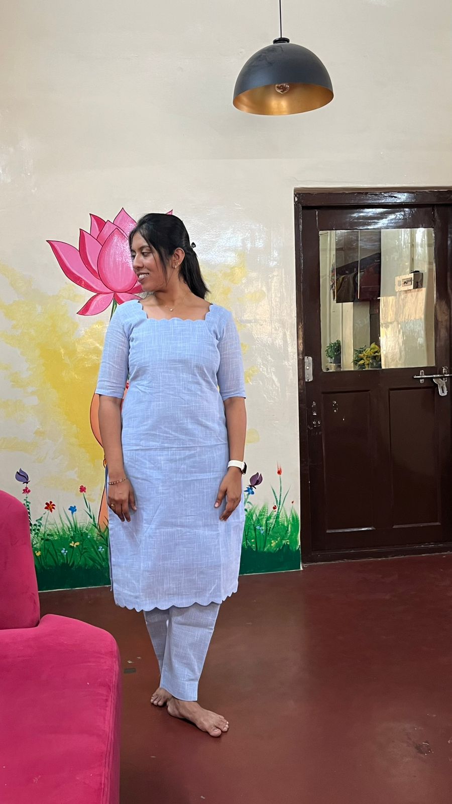Elegant Light Blue Cotton Co-ord Set