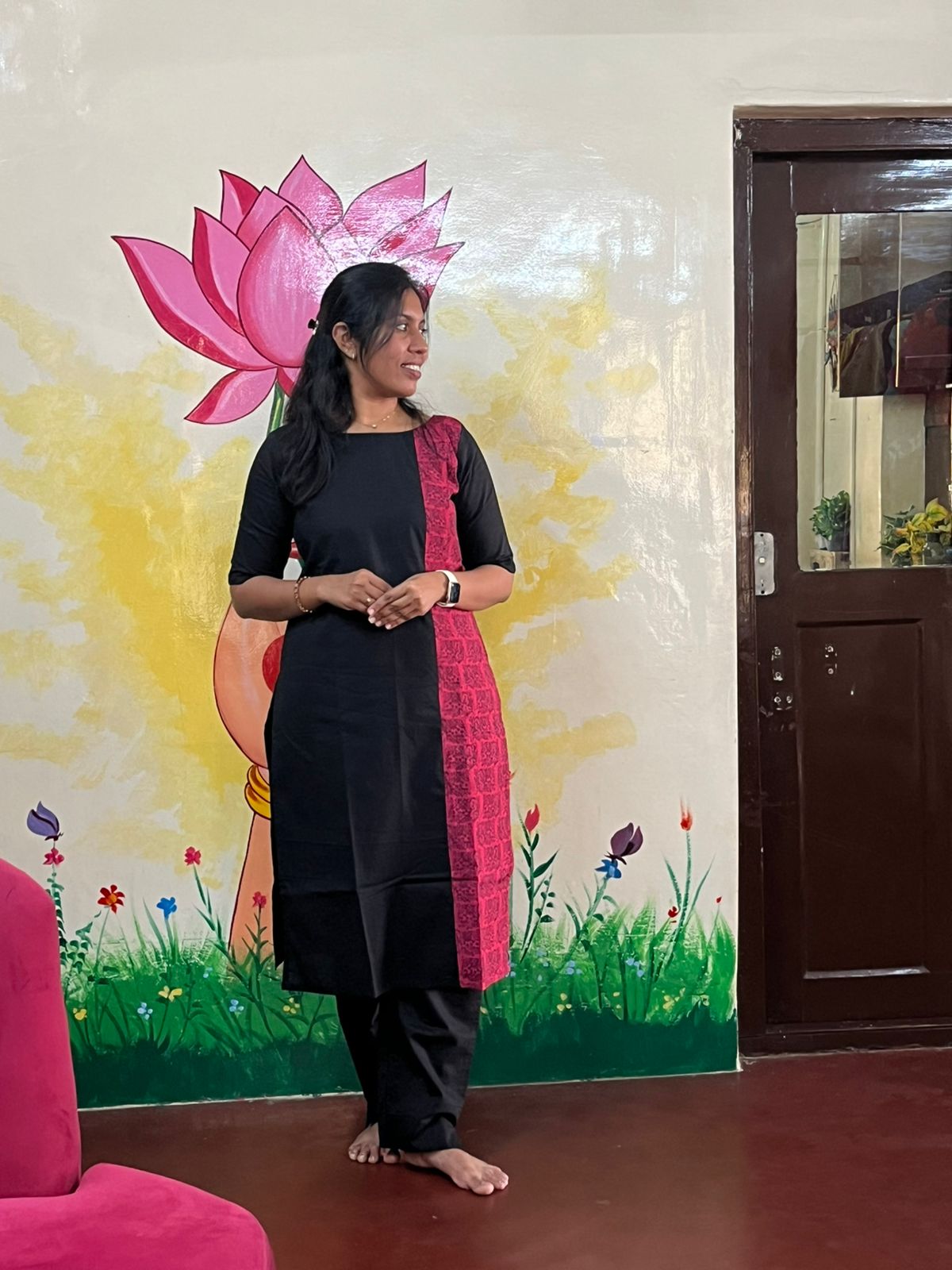 Black Kurti with Pink Panel Design Co ords Set