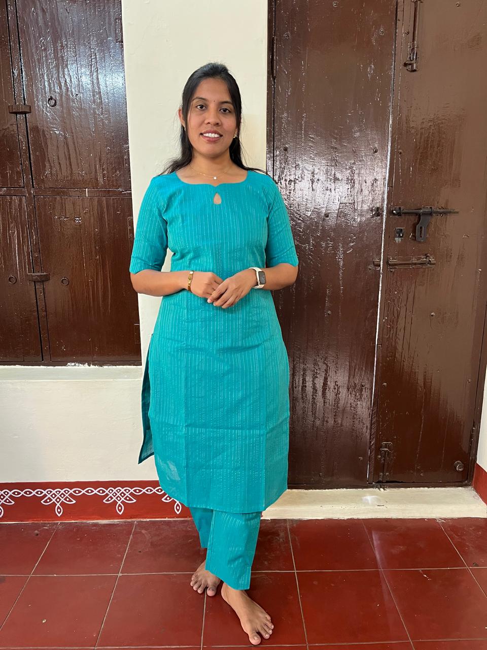 Elegant Teal Blue Kurti Set with Straight Pants