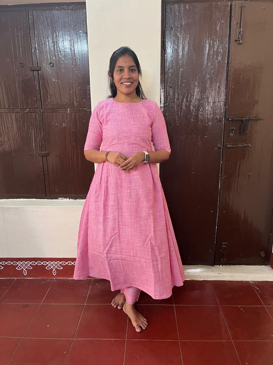 Elegant Pink A-Line Kurti Set with Straight Pants