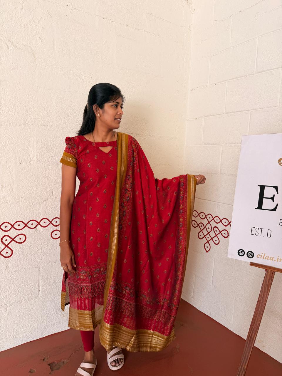 Red Ethnic Modal Kurti with Dupatta