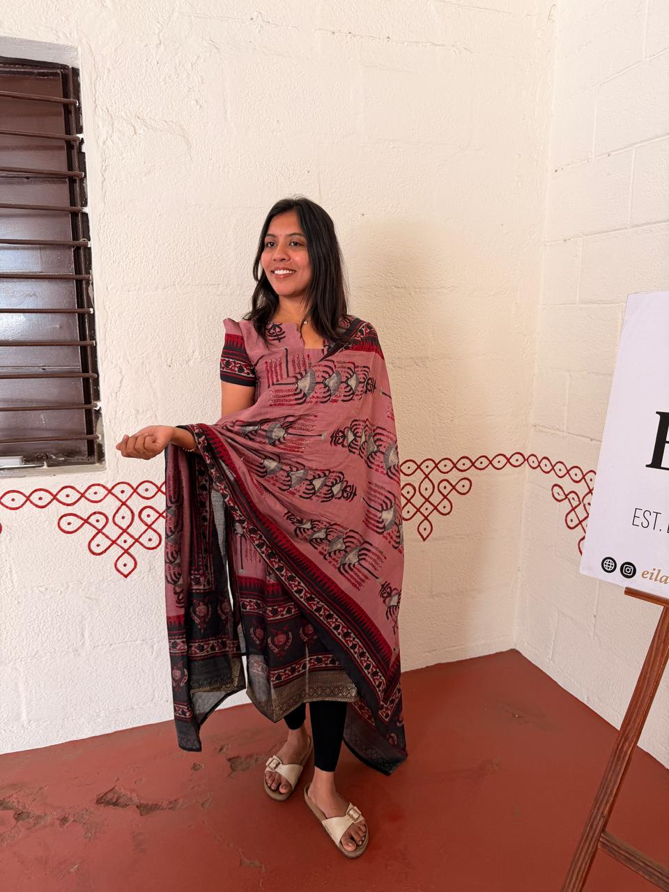 Elegant Maroon Printed Modal Kurti with Dupatta