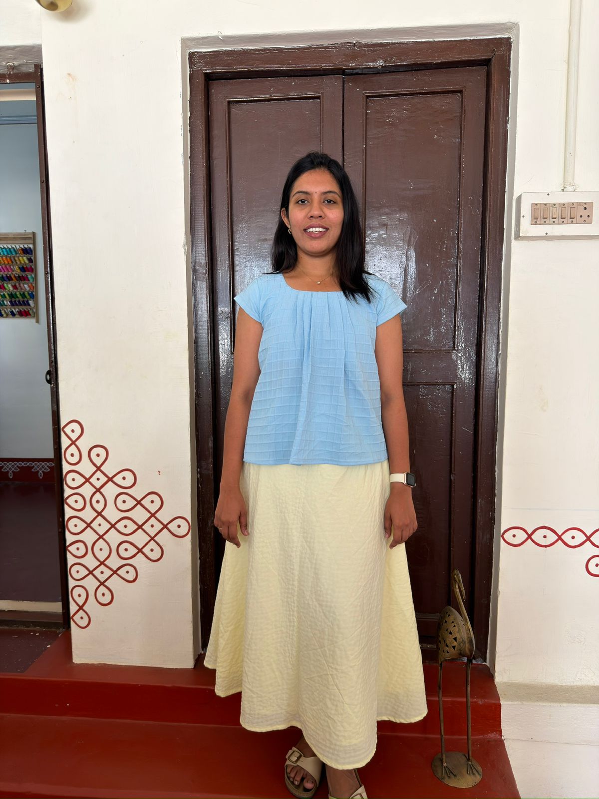 Sky Blue Top with Cream Skirt