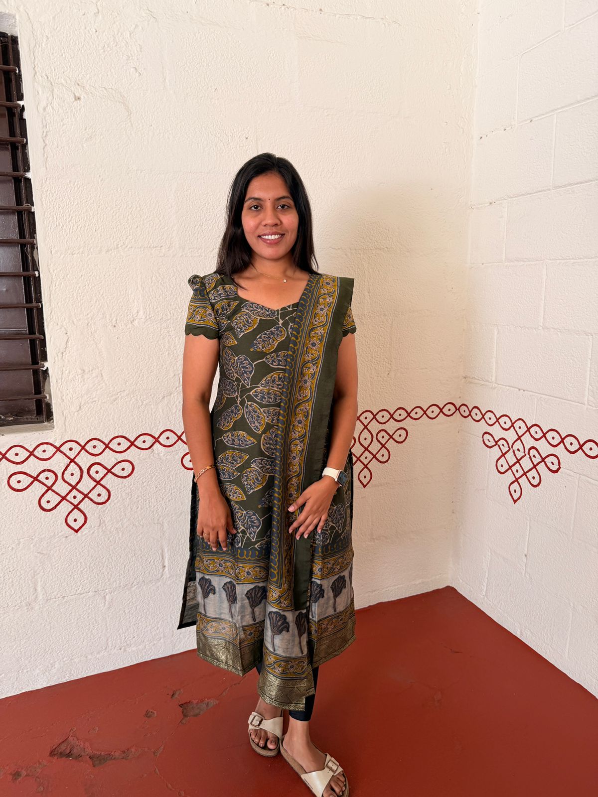 Olive Green Printed Kurti with Dupatta