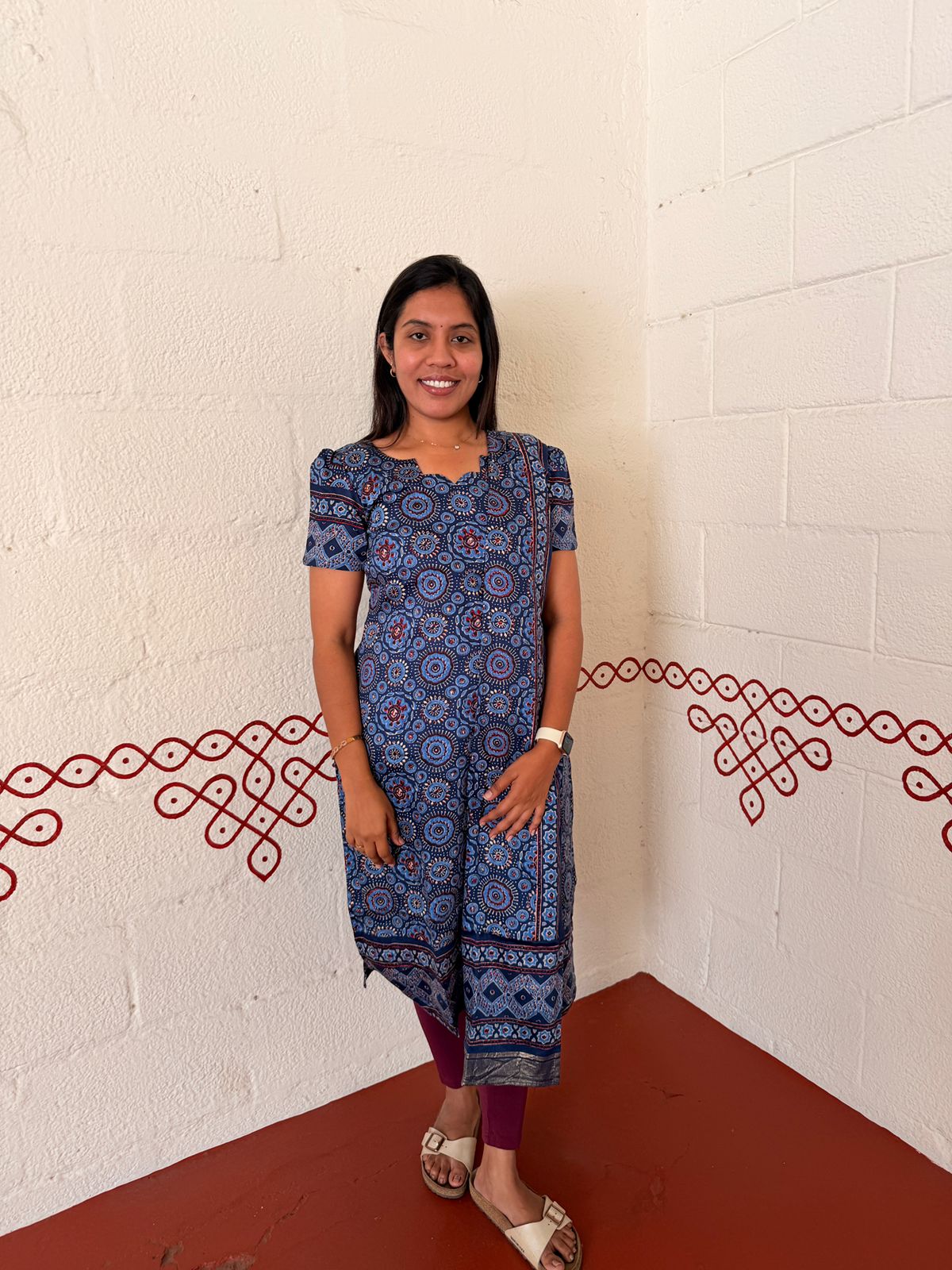 Blue Ajrakh Printed Kurti with Dupatta