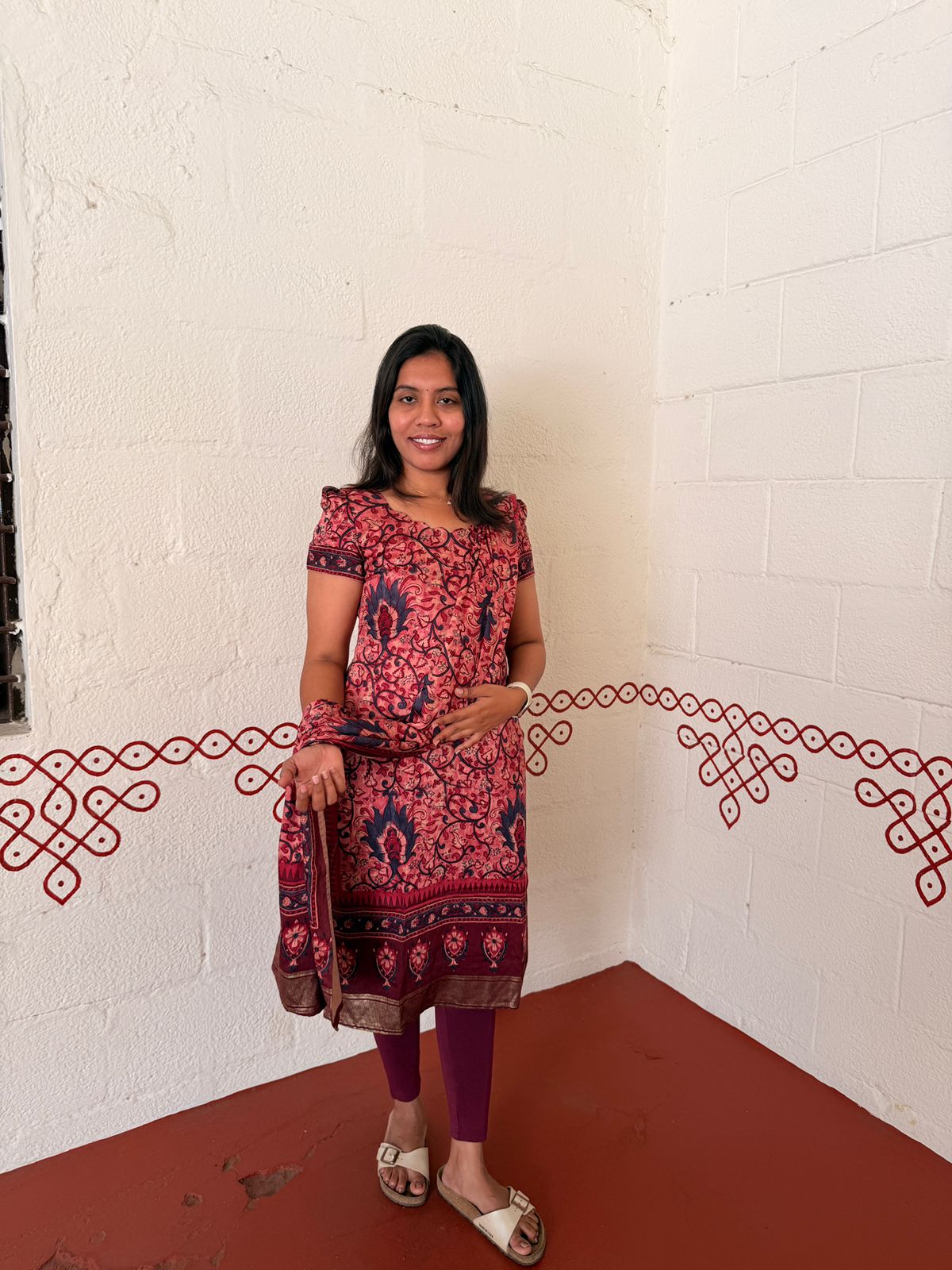 Coral Pink Printed Kurti with Dupatta