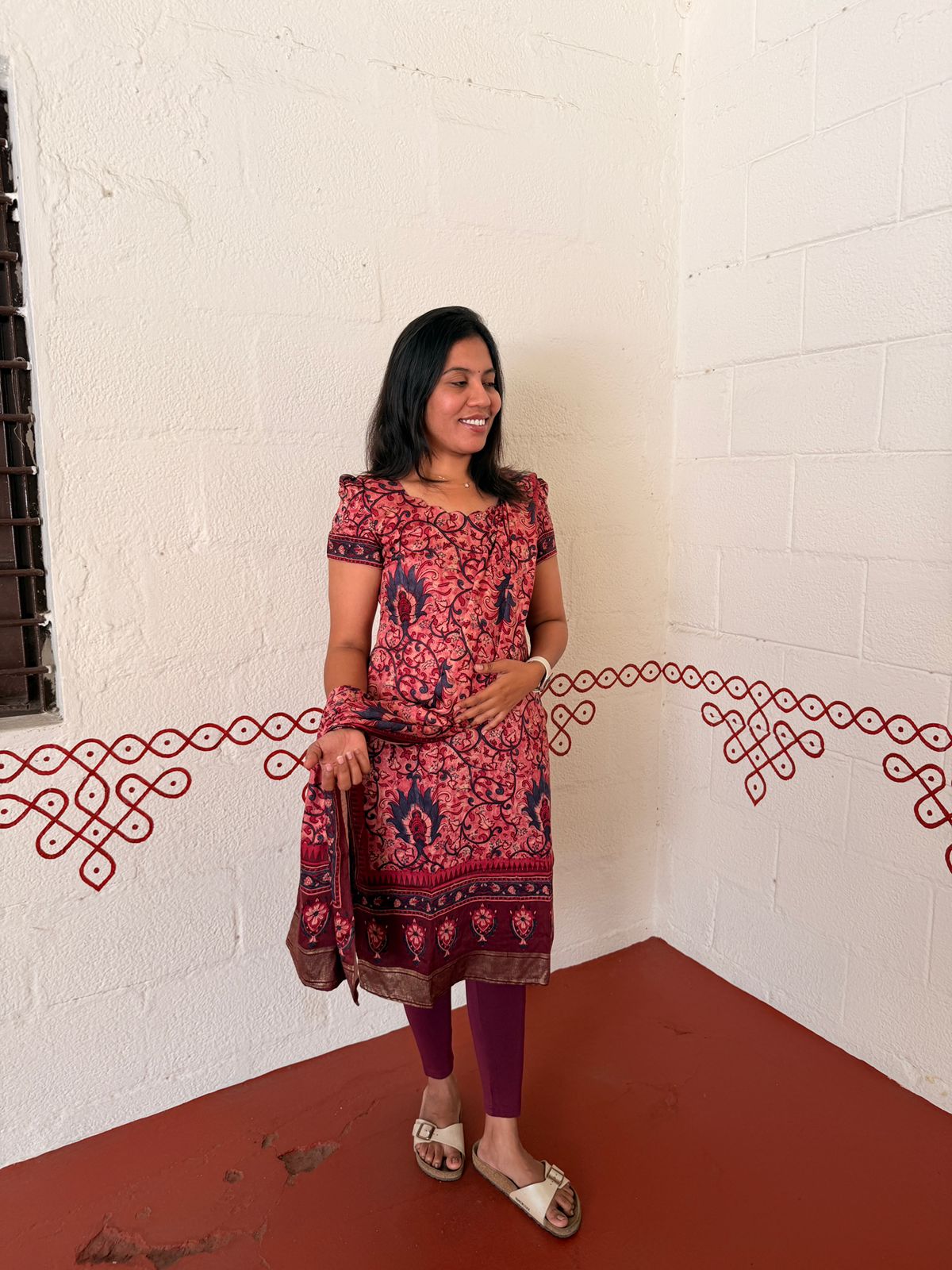 Coral Pink Printed Kurti with Dupatta