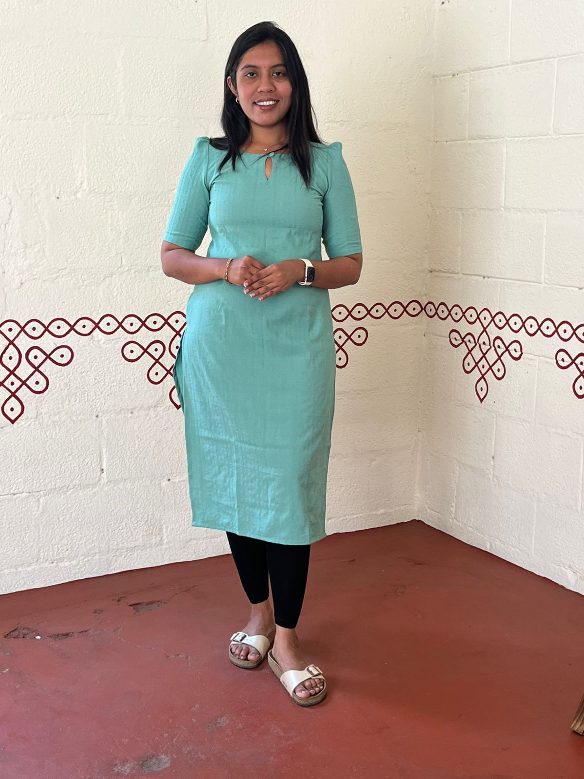 Teal Green Popcron Kurti