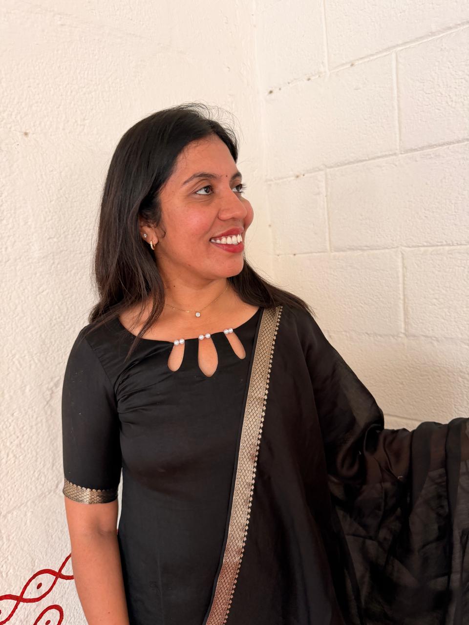 Classic Black Chanderi Kurti and Duppata Set