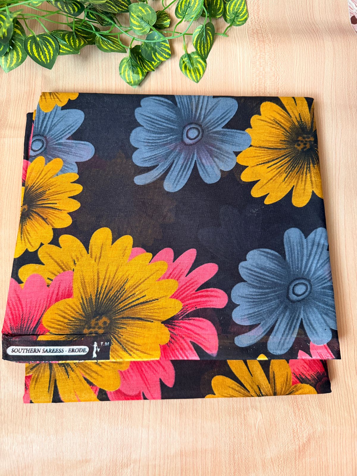 Black Floral Pure Cotton Saree