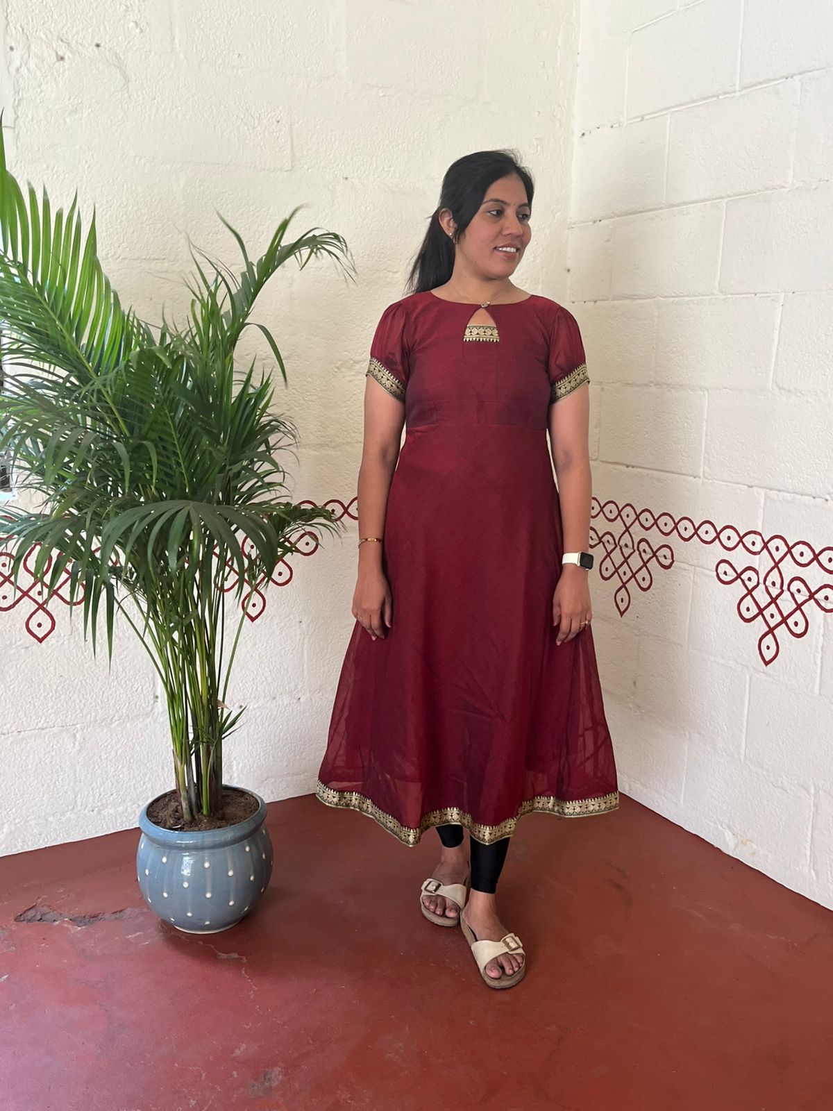 Maroon Mangalagiri Cotton Salwar Suit with Dupatta