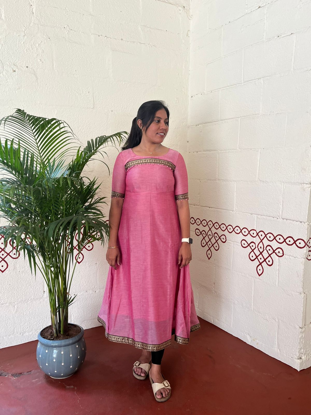 Pink Mangalagiri Cotton Salwar Suit with Dupatta