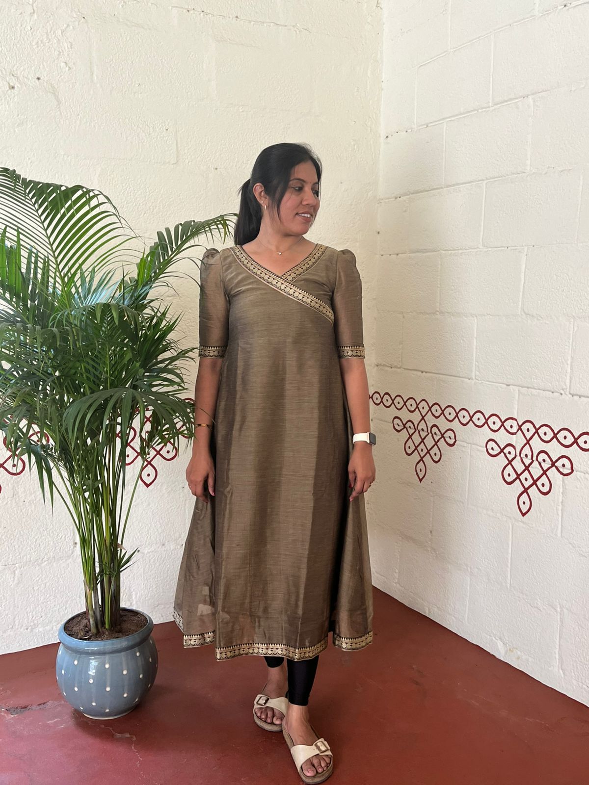 Mud Brown Mangalagiri Cotton Salwar Suit with Dupatta