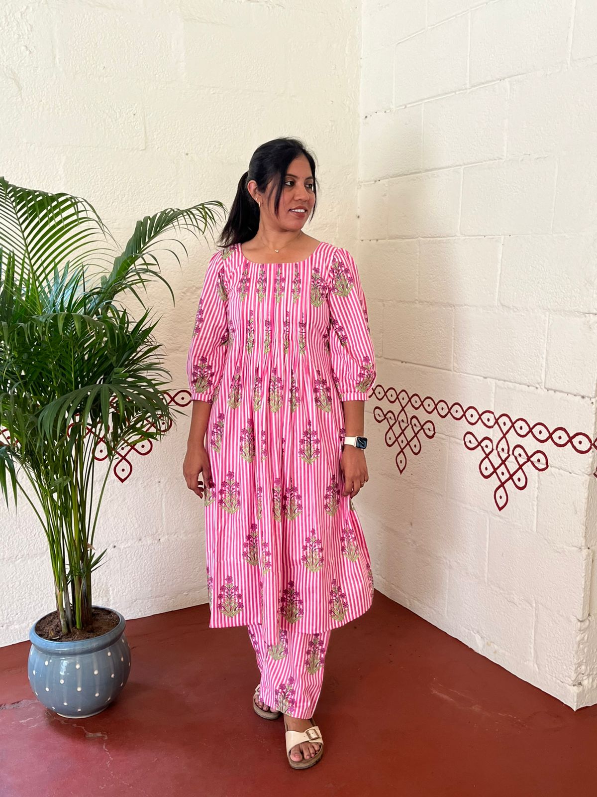 Pink Striped Floral Cotton Co-ord Set