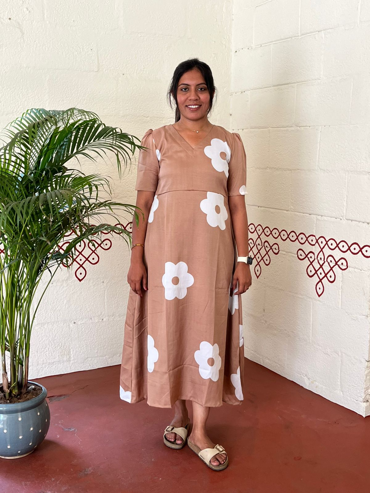 Toffee Brown Blossom Floral Dresses