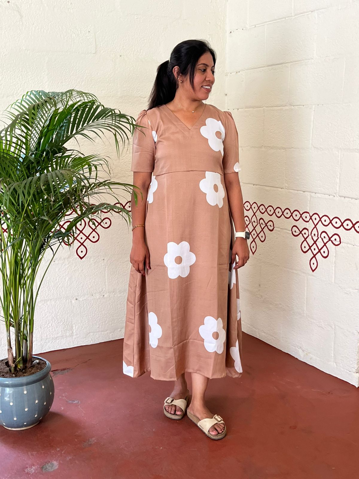 Toffee Brown Blossom Floral Dresses