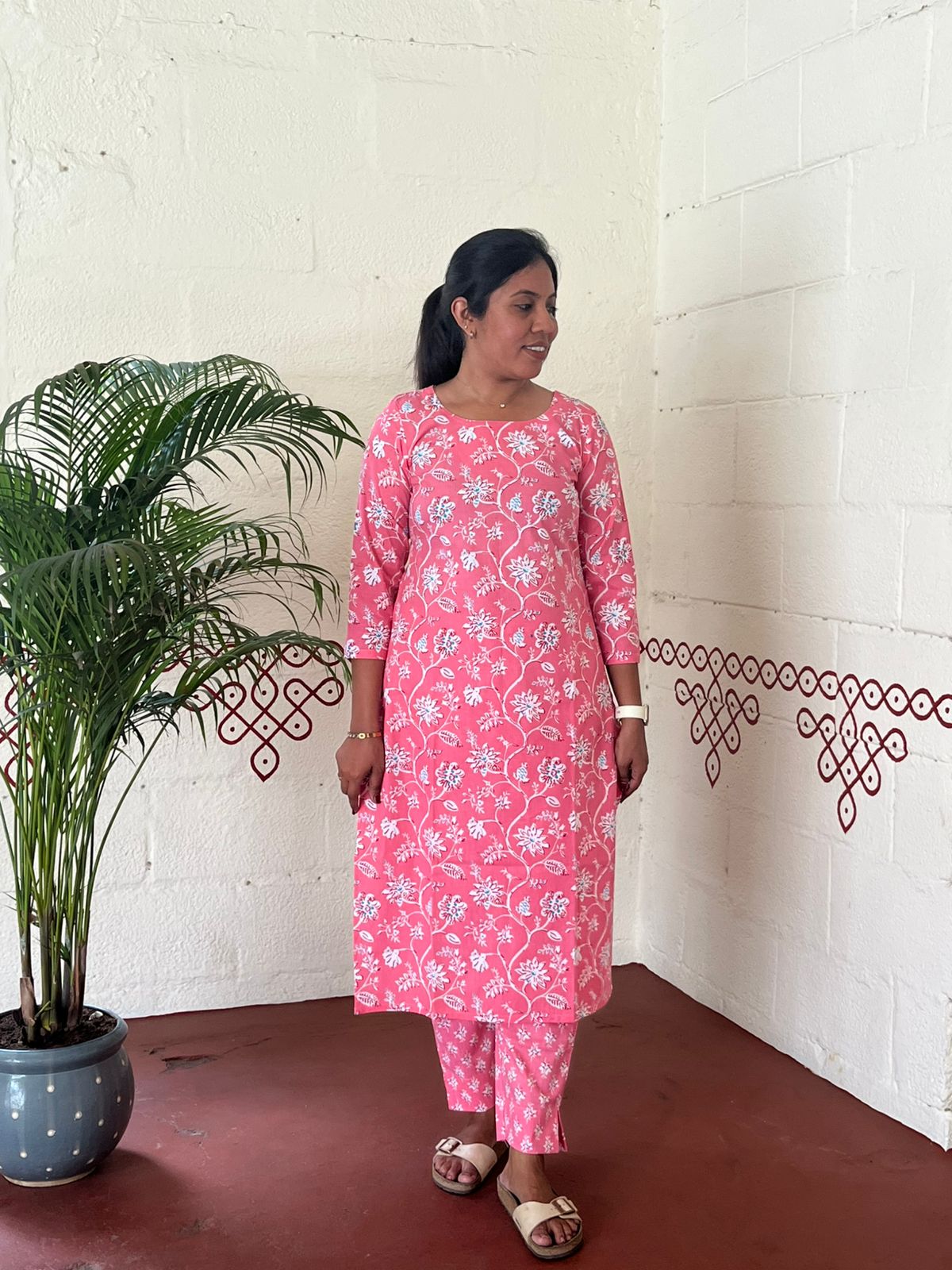 Coral Pink Floral Print Co-ord set