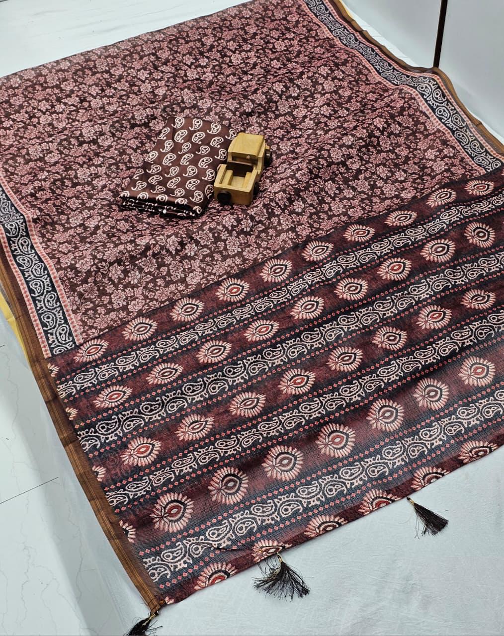 Maroon and Sandel Royal Tradition Kota Cotton Saree