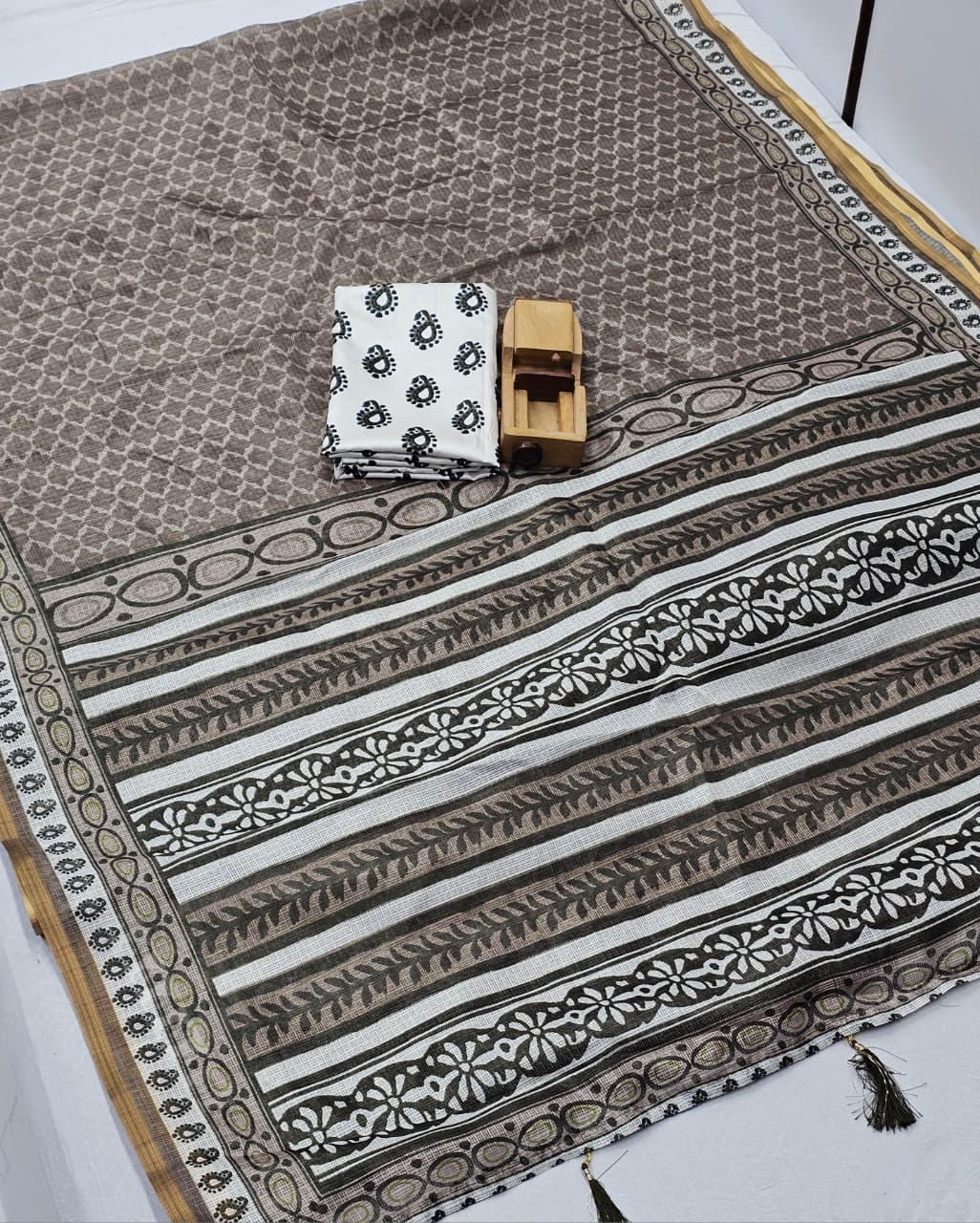 Ash Grey Royal Tradition Kota Cotton Saree