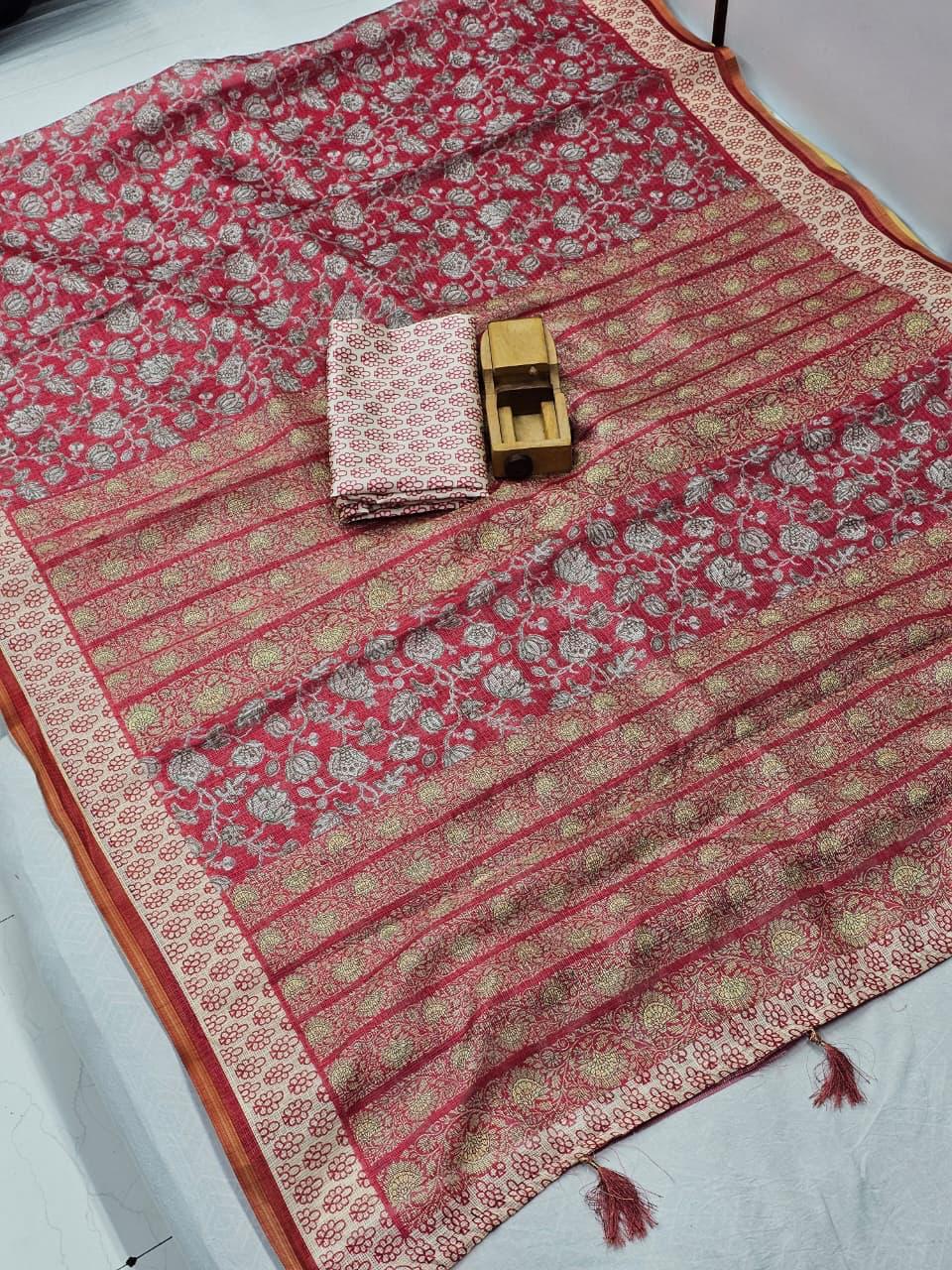 Red Multi Royal Tradition Kota Cotton Saree