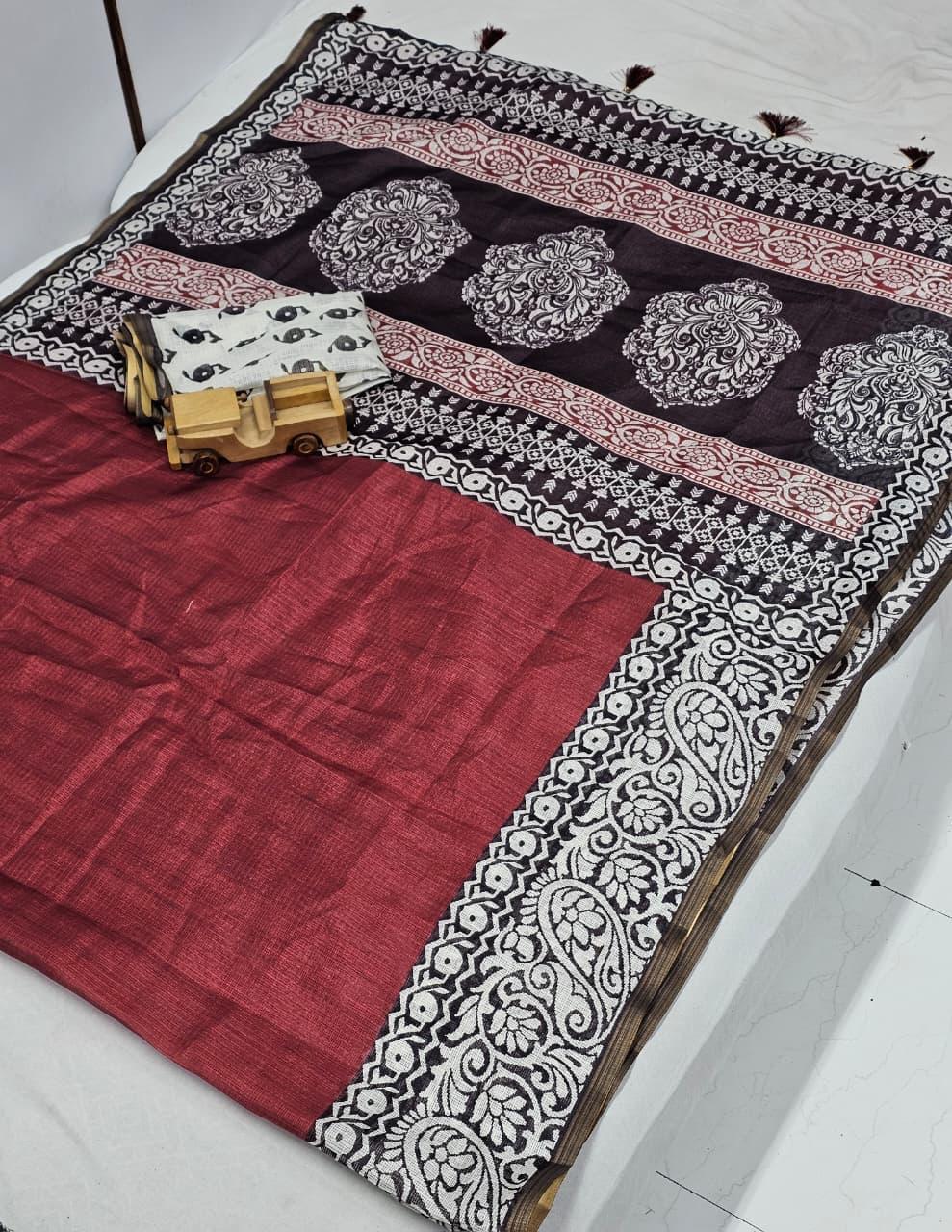 Red and Black colour  Royal Tradition Kota Cotton Saree