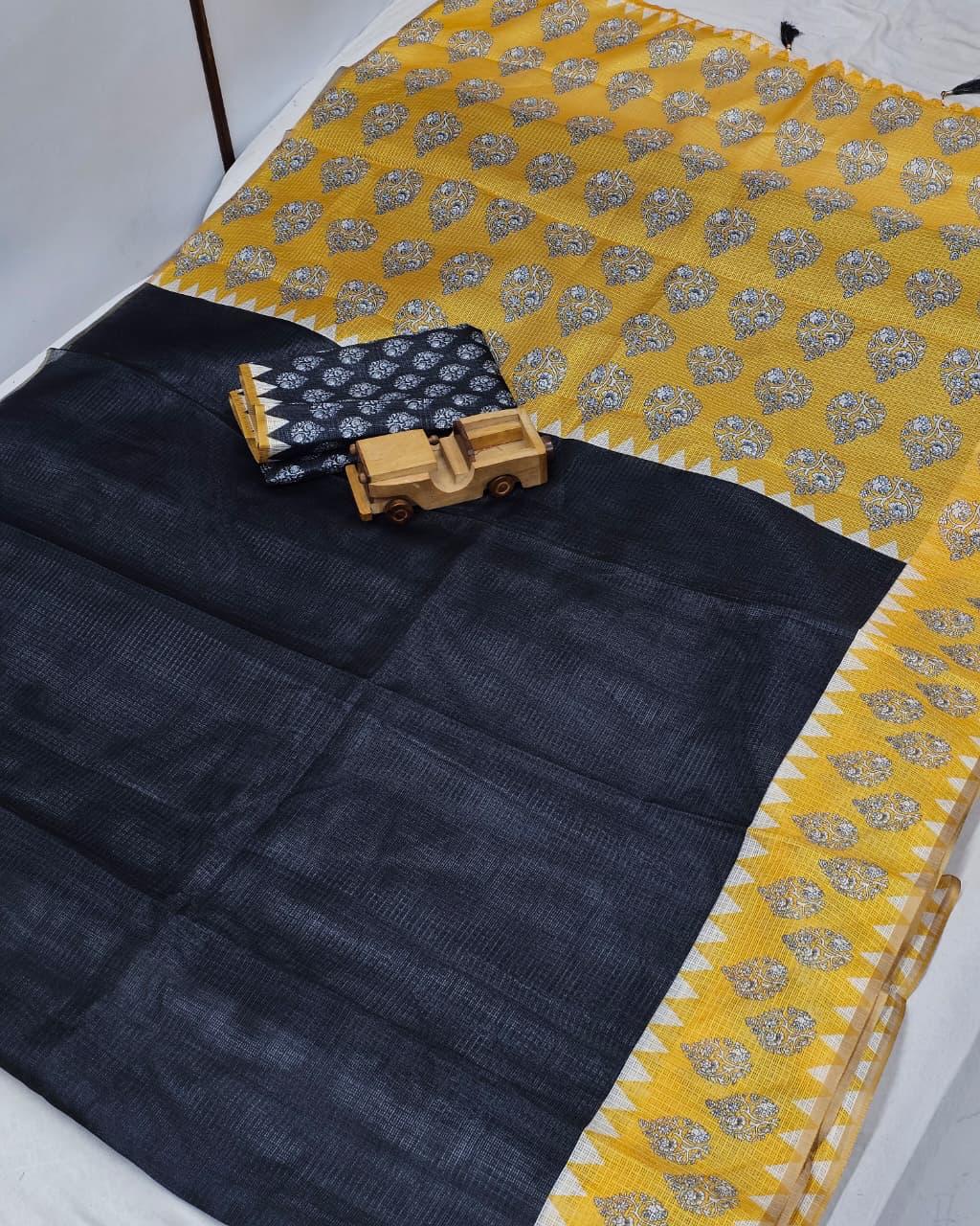 Black and yellow  colour  Royal Tradition Kota Cotton Saree