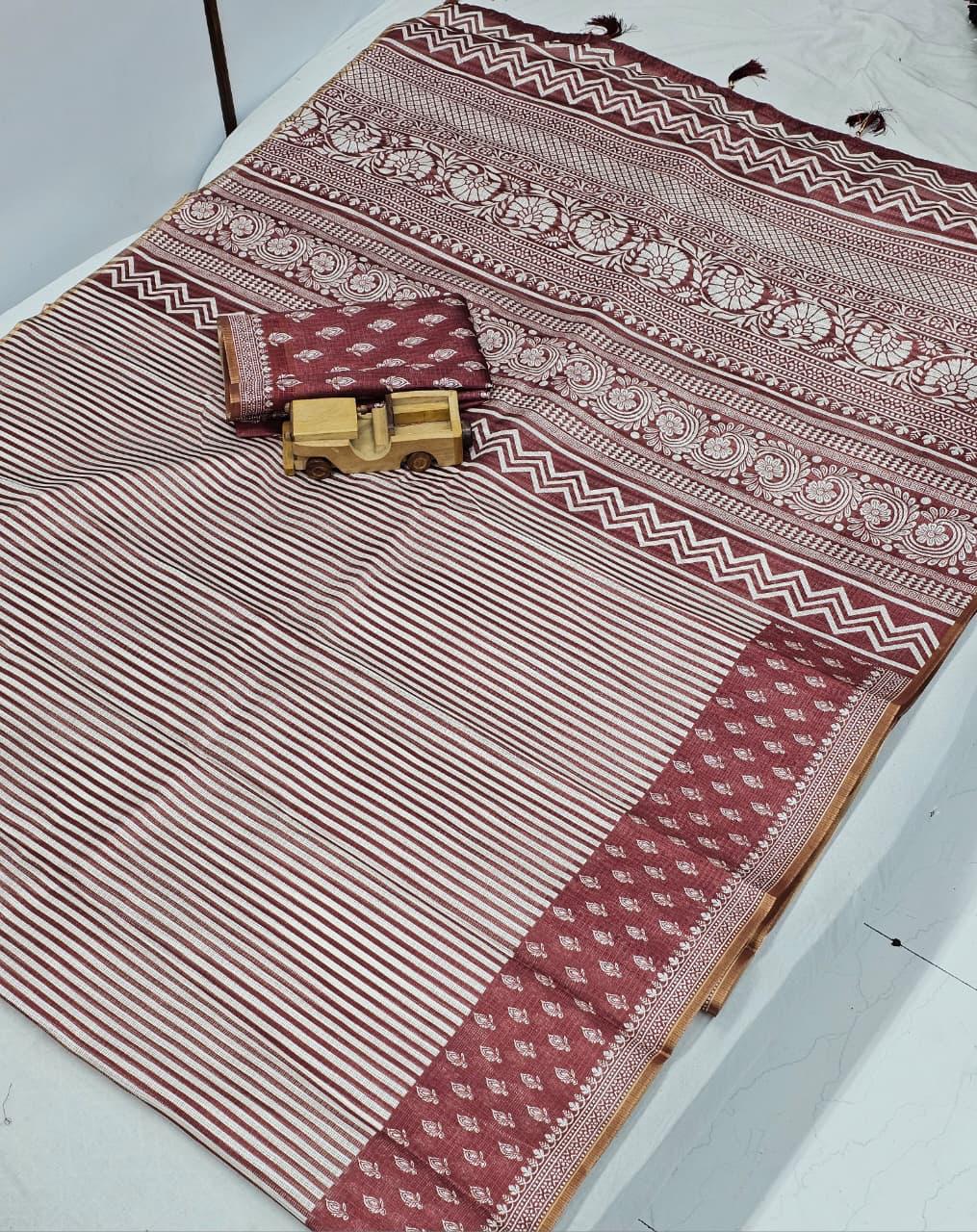 Maroon and Whitecolour  Royal Tradition Kota Cotton Saree
