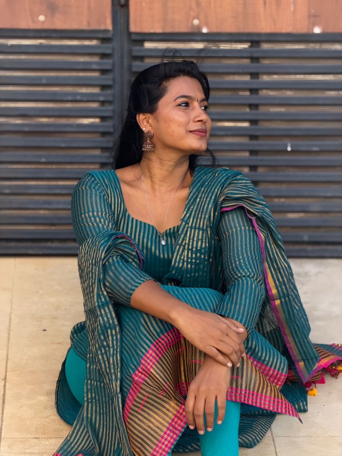 Peacock Teal – Striped Handloom 2 pcs set
