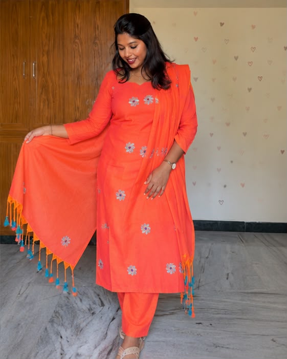 Tangerine Blossom – Premium Ethnic Cotton Suit Set
